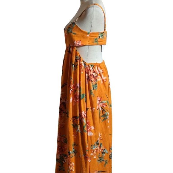 O.P.T Orange Floral Linen Blend Cut Out Maxi Dress NWT - Picture 4 of 7